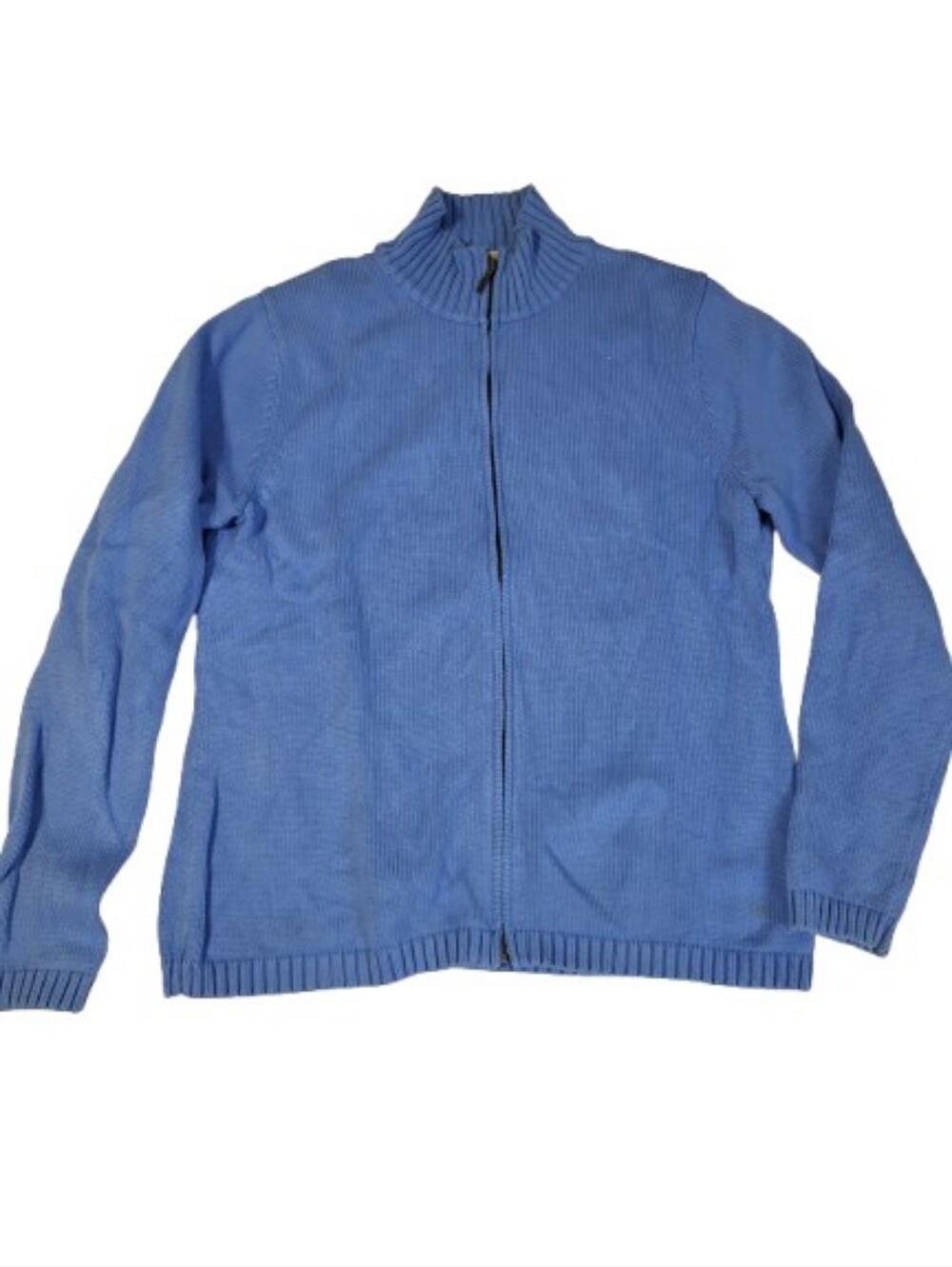 LL Bean Zip Up Mock Neck Cardigan Cornflowe Blue Cotton Women's Medium